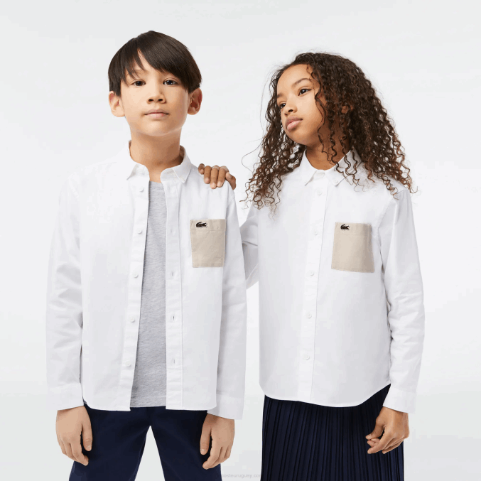 beige blanco nbn VVL0A3080 niños Lacoste camisa con bolsillo en contraste