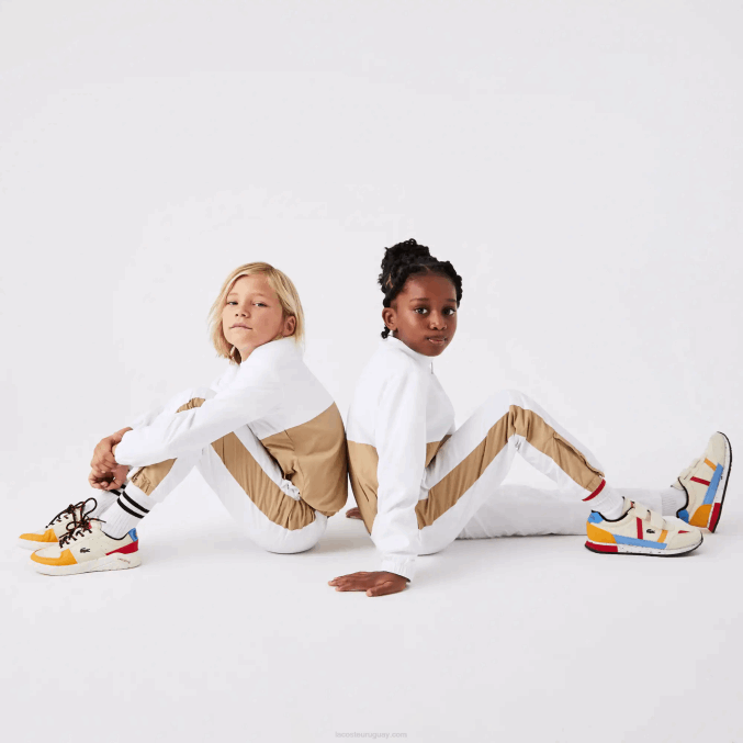 beige blanco wn5 VVL0A3224 niños Lacoste pantalones de chándal con banda en contraste