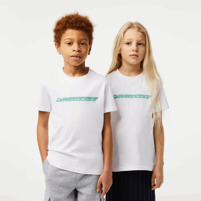 blanco 001 VVL0A3014 niños Lacoste camiseta de punto de algodón con marca en contraste
