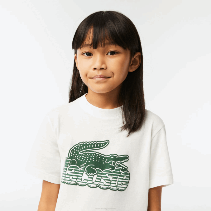 blanco 70v VVL0A3006 niños Lacoste playera de algodón orgánico con estampado en contraste