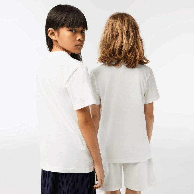 blanco 70v VVL0A3006 niños Lacoste playera de algodón orgánico con estampado en contraste