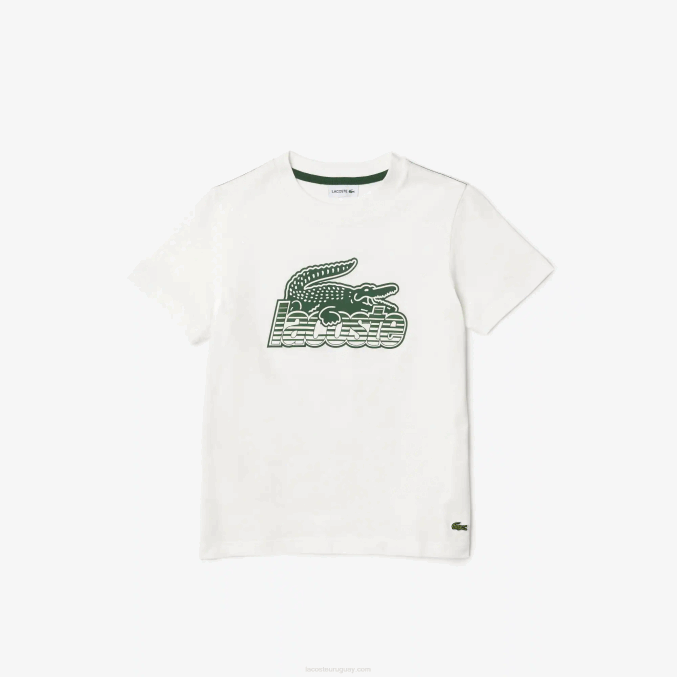 blanco 70v VVL0A3006 niños Lacoste playera de algodón orgánico con estampado en contraste