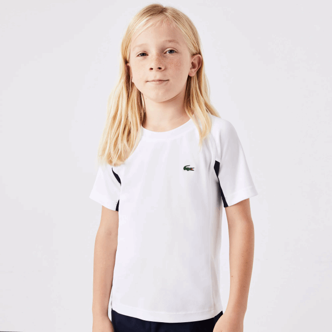 blanco azul marino blanco y2u VVL0A3154 niños Lacoste playera sport tenis color block
