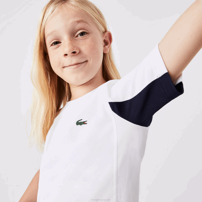 blanco azul marino blanco y2u VVL0A3154 niños Lacoste playera sport tenis color block