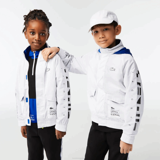 blanco azul negro 9cw VVL0A3240 niños Lacoste chamarra repelente al agua con capucha removible