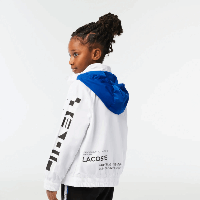 blanco azul negro 9cw VVL0A3240 niños Lacoste chamarra repelente al agua con capucha removible