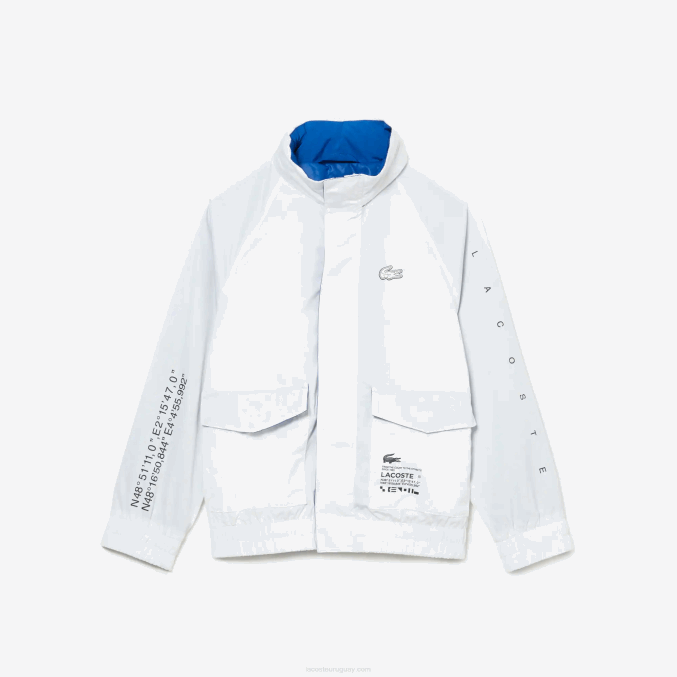 blanco azul negro 9cw VVL0A3240 niños Lacoste chamarra repelente al agua con capucha removible