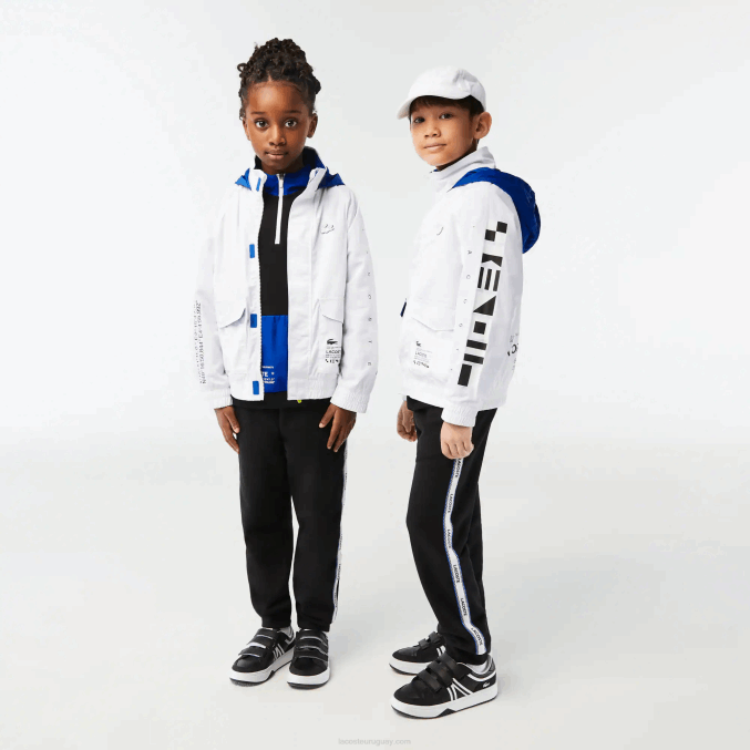 blanco azul negro 9cw VVL0A3240 niños Lacoste chamarra repelente al agua con capucha removible