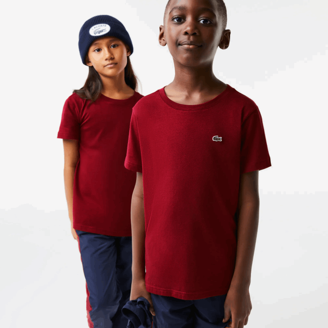 burdeos ypw VVL0A3165 niños Lacoste playera de jersey de algodón con cuello redondo