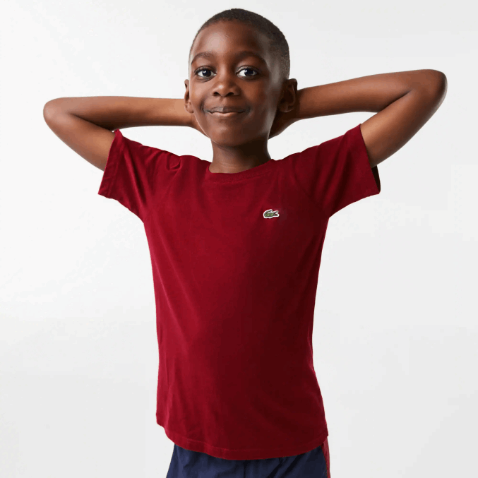 burdeos ypw VVL0A3165 niños Lacoste playera de jersey de algodón con cuello redondo