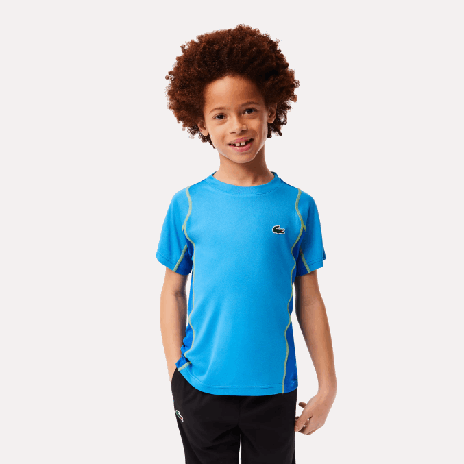 cd azul amarillo VVL0A3009 Niños Lacoste playera piqué colorblock tenis