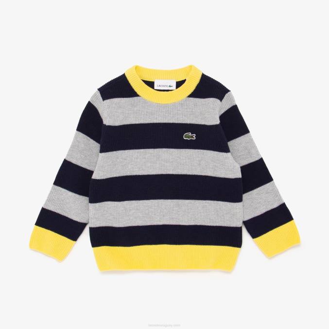 gris chino azul marino amarillo 7wr VVL0A3251 Niños Lacoste suéter a rayas con cuello en contraste