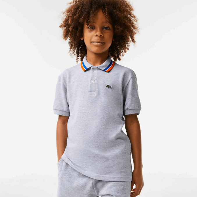 gris chino blanco w9d VVL0A2953 Niños Lacoste polo de petit piqué de algodón con cuello tricolor
