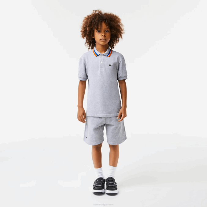 gris chino blanco w9d VVL0A2953 Niños Lacoste polo de petit piqué de algodón con cuello tricolor