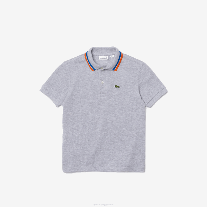 gris chino blanco w9d VVL0A2953 Niños Lacoste polo de petit piqué de algodón con cuello tricolor