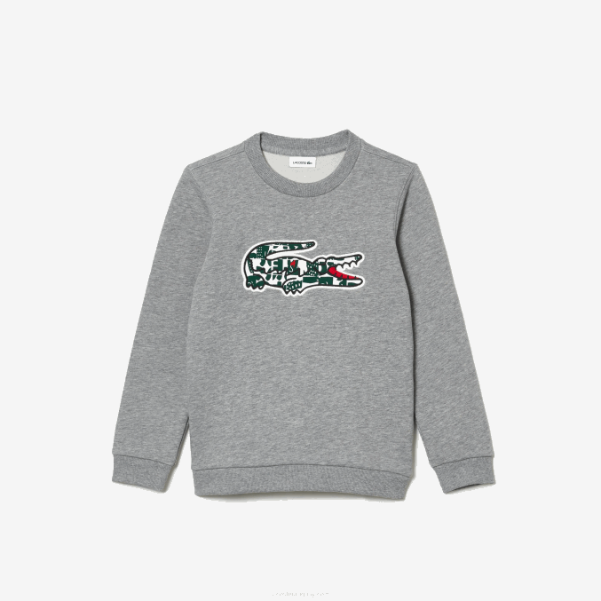gris lomo blanco verde jnd VVL0A3255 niños Lacoste sudadera heritage con cuello redondo y cocodrilo