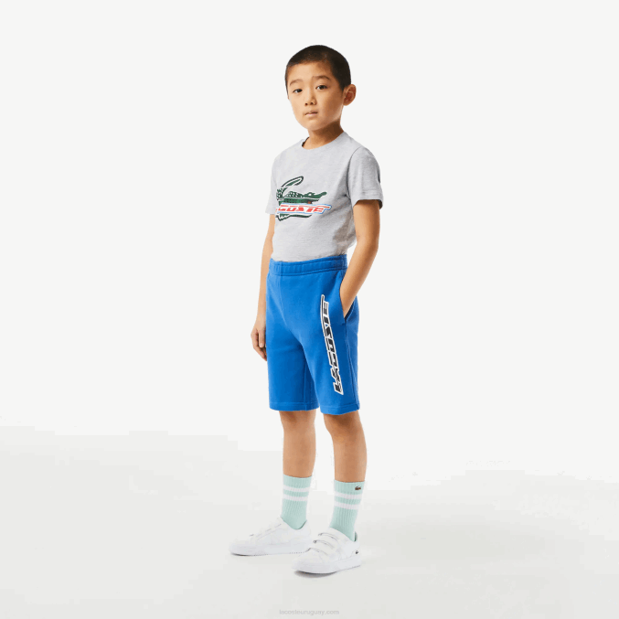 kxb azul VVL0A3087 Niños Lacoste shorts de algodón orgánico con logo en contraste