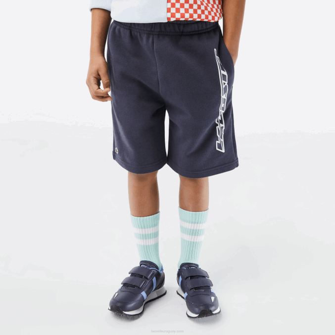 kxe azul VVL0A3088 Niños Lacoste shorts de algodón orgánico con logo en contraste