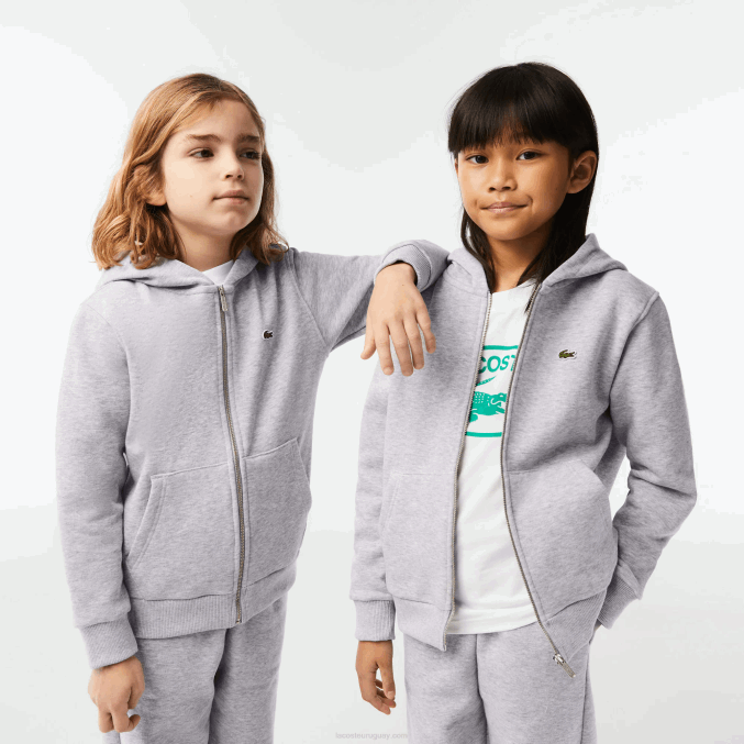 lomo gris cca VVL0A3191 niños Lacoste sudadera con capucha y bolsillo canguro