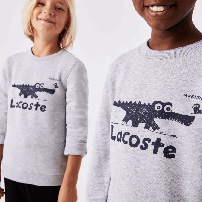 lomo gris cca VVL0A3230 niños Lacoste sudadera con estampado de cocodrilo y cuello redondo