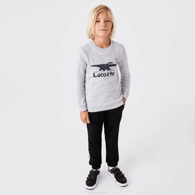 lomo gris cca VVL0A3230 niños Lacoste sudadera con estampado de cocodrilo y cuello redondo