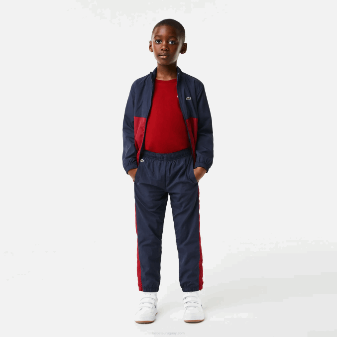 lubricante burdeos azul marino VVL0A3225 niños Lacoste pantalones de chándal con banda en contraste