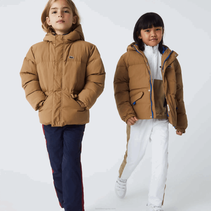 marrón azul 9fg VVL0A3222 niños Lacoste chamarra de tafetán con capucha y bordado de cocodrilo