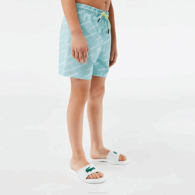 menta lgf VVL0A3108 Niños Lacoste bañador de poliéster reciclado estampado