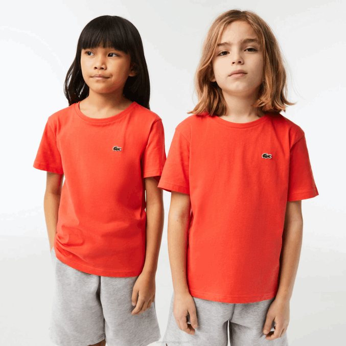 naranja 02k VVL0A3022 niños Lacoste playera de jersey de algodón con cuello redondo