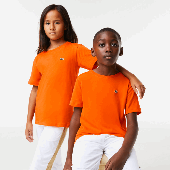 naranja z4d VVL0A3177 niños Lacoste playera de jersey de algodón con cuello redondo