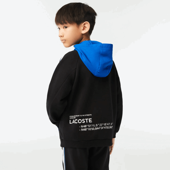 negro azul 985 VVL0A3205 niños Lacoste sudadera con capucha y bolsillo canguro
