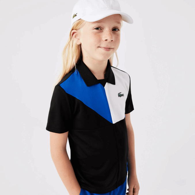 negro azul blanco 7ke VVL0A3150 niños Lacoste polo deportivo de tenis con bloques de color