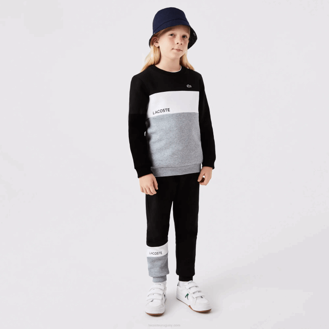 negro blanco gris chine nua VVL0A3236 niños Lacoste sudadera con logo y cuello redondo