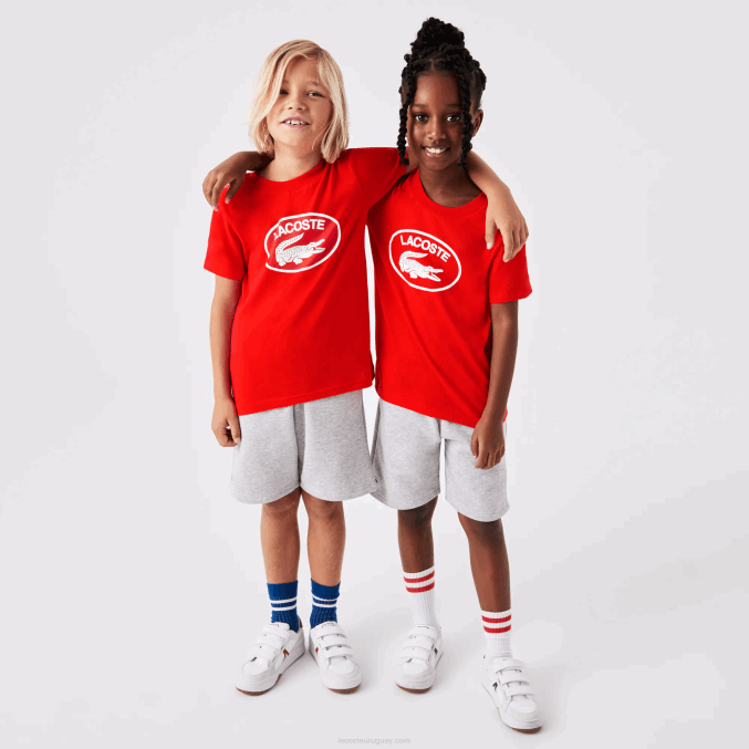 rojo f8m VVL0A3030 niños Lacoste playera de jersey de algodón con logo en contraste