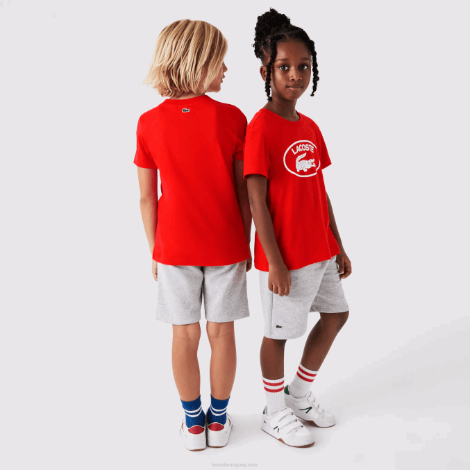 rojo f8m VVL0A3030 niños Lacoste playera de jersey de algodón con logo en contraste
