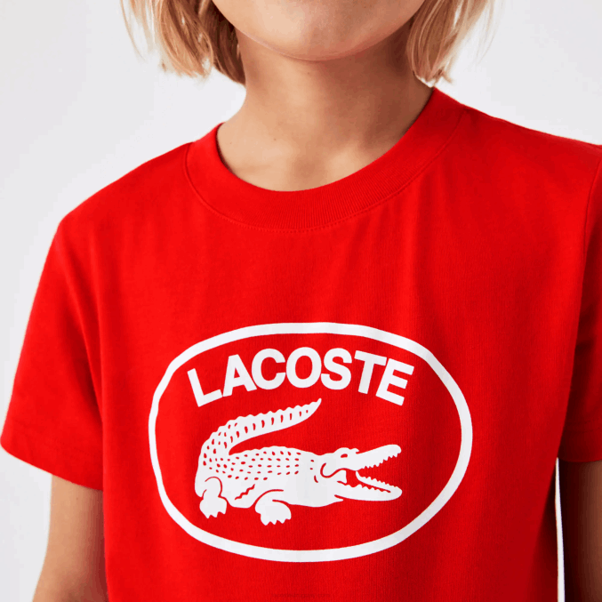 rojo f8m VVL0A3030 niños Lacoste playera de jersey de algodón con logo en contraste