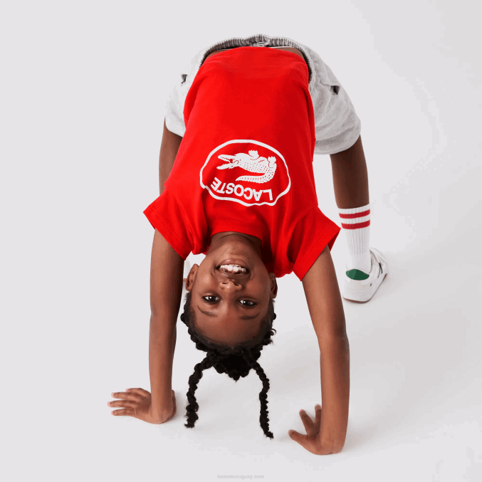 rojo f8m VVL0A3030 niños Lacoste playera de jersey de algodón con logo en contraste