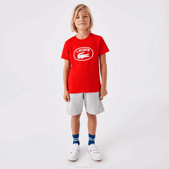 rojo f8m VVL0A3030 niños Lacoste playera de jersey de algodón con logo en contraste