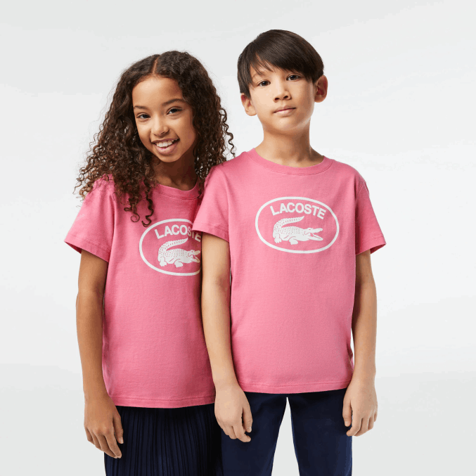 rosa 2r3 VVL0A3029 niños Lacoste playera de jersey de algodón con logo en contraste