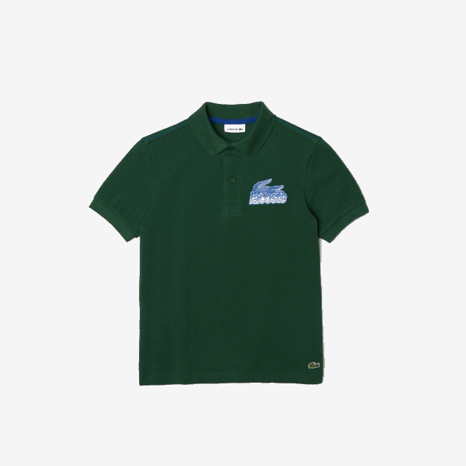 verde 132 VVL0A3034 niños Lacoste polo de algodón orgánico con estampado en contraste