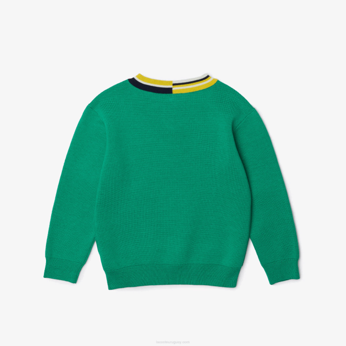 verde blanco ec1 VVL0A3283 niños Lacoste suéter con rayas en contraste en el cuello