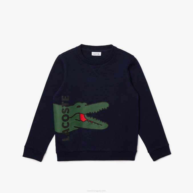 azul marino blanco qrn VVL0A3245 niños Lacoste sudadera con estampado de cocodrilo