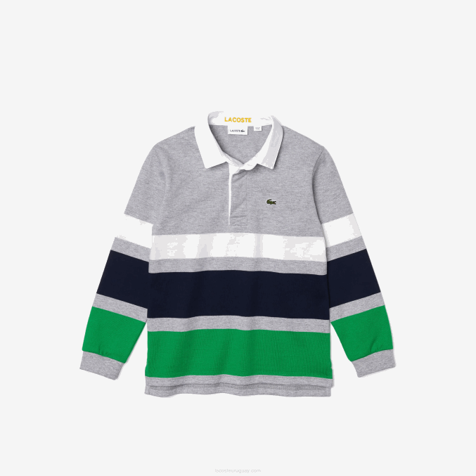 gris lomo blanco azul verde pwx VVL0A3151 Niños Lacoste polo de corte regular de rugby de algodón a rayas