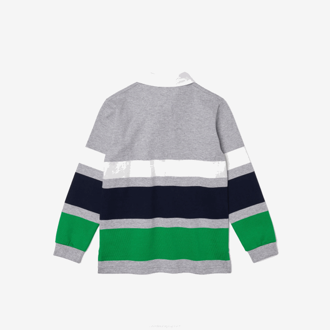 gris lomo blanco azul verde pwx VVL0A3151 Niños Lacoste polo de corte regular de rugby de algodón a rayas