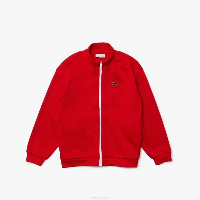 rojo blanco c9u VVL0A3250 niños Lacoste chamarra de polar con cremallera y cuello alto con la marca heritage