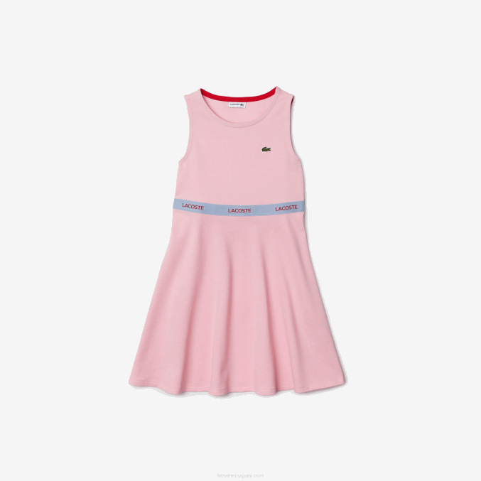 fracaso rojo rosa VVL0A3285 chicas Lacoste vestido sin mangas de algodón orgánico con cintura de la marca