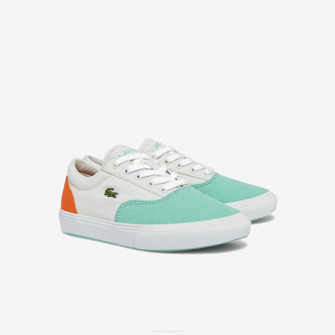 blanco turquesa t66 VVL0A3263 niños Lacoste tenis Jump Serve de lona con encaje