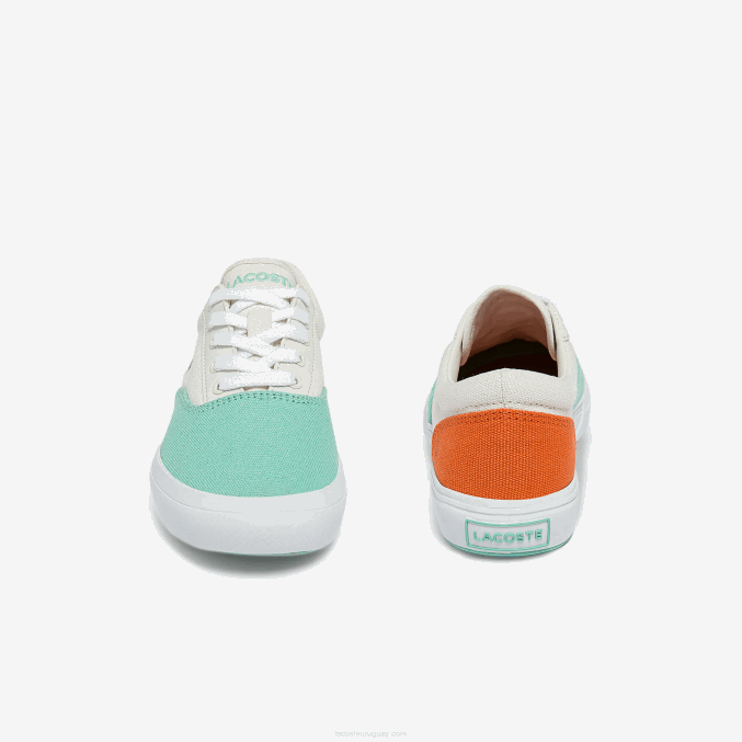 blanco turquesa t66 VVL0A3263 niños Lacoste tenis Jump Serve de lona con encaje