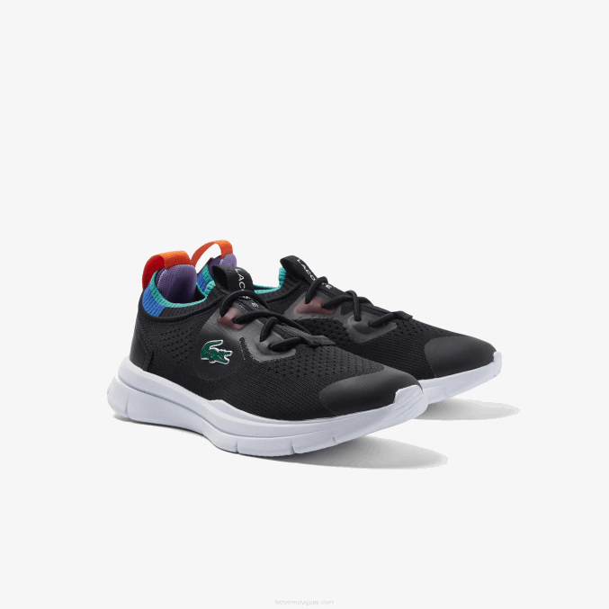 negro azul 011 VVL0A3298 niños Lacoste tenis run spin knit de tejido en contraste de color