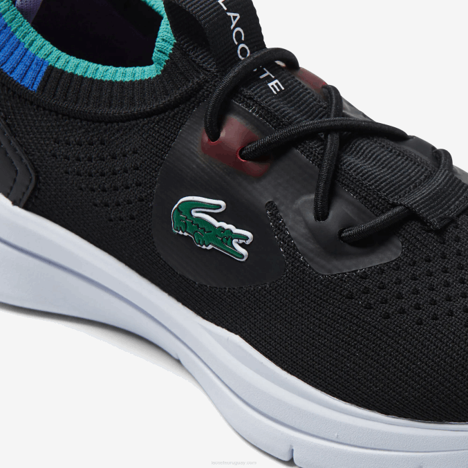 negro azul 011 VVL0A3298 niños Lacoste tenis run spin knit de tejido en contraste de color